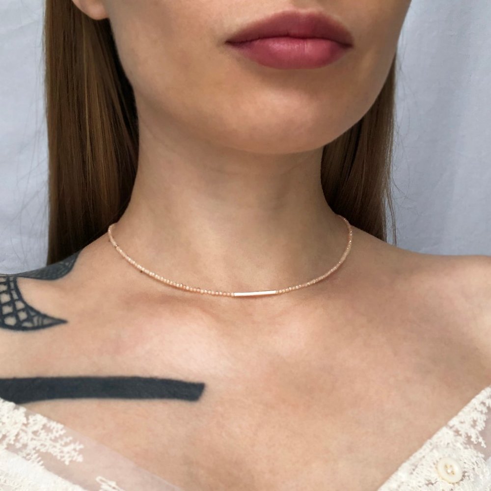 Tiny stone choker, dainty faceted gemstone necklace for women